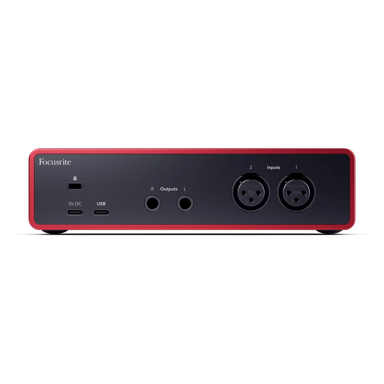 Vista posteriore nella fotografia ufficiale: Focusrite Scarlett 2i2 4th Gen